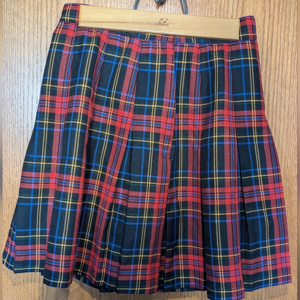 A. Byer Red and Black Plaid A-Line Skirt